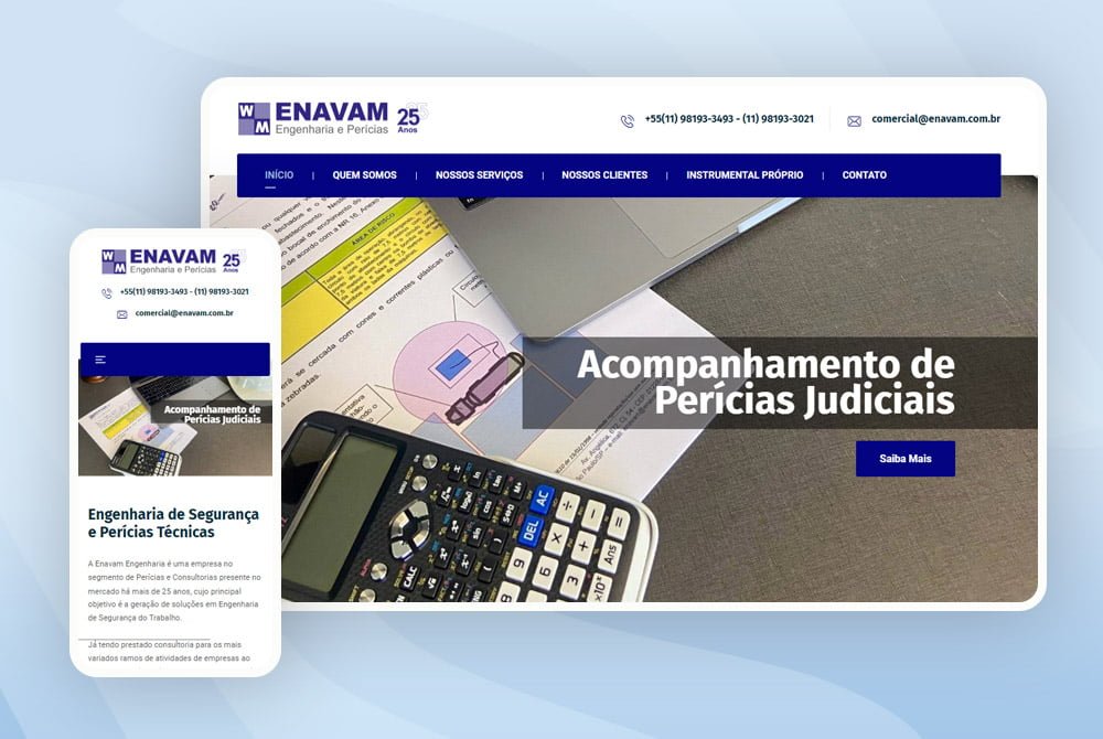 Captura de tela da página principal do site Enavam Engenharia