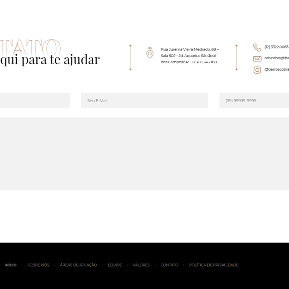 Página Contato site Barros Cobra Advogados