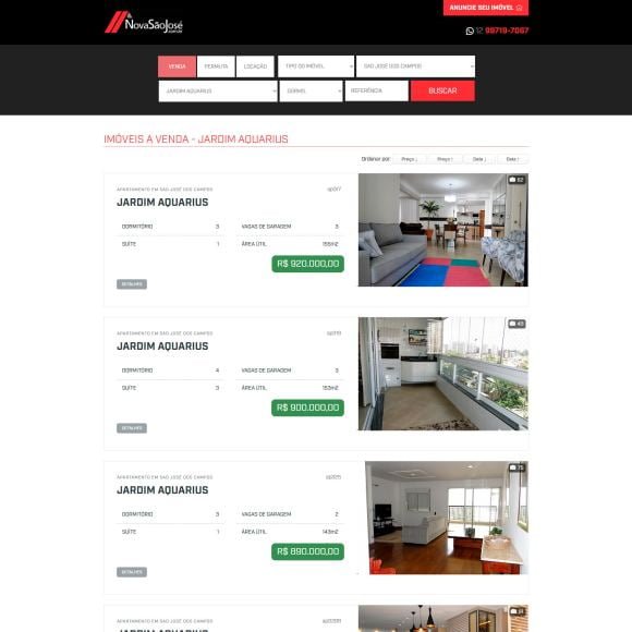 Site Nova São José - Listagem de Imóveis