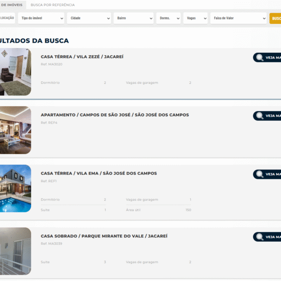 Página de pesquisa de imóveis
